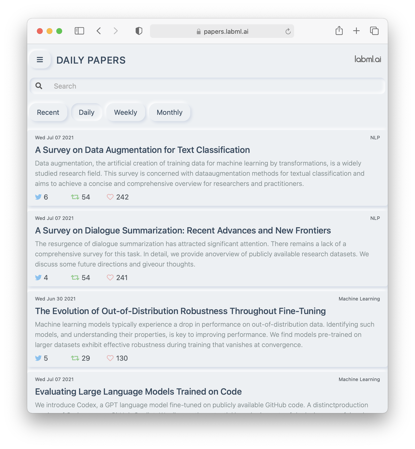 Screenshot of Papers list 