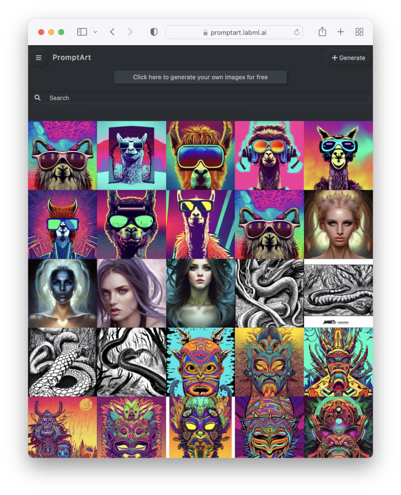 Screenshot of the feed page of PromptArt